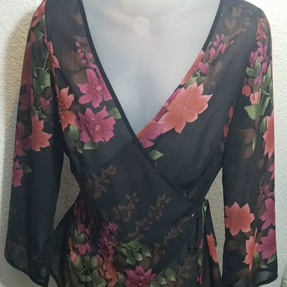 Rockmans 3/4 Sleeve Floral Print Blouse/Wrap/Top - Picture 7 of 8